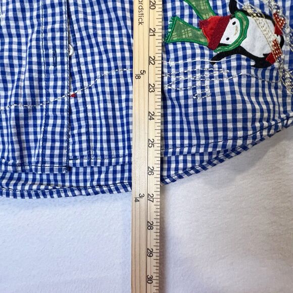 White Stag Womens Large Christmas Gingham Button Down Roll Tab Shirt Embroidered - Picture 7 of 13